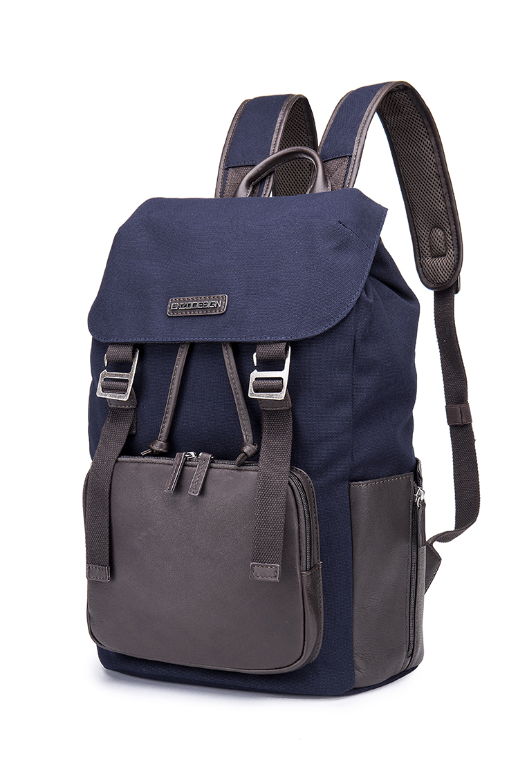 Flap Over Canvas With Top Grain Cow Leather Trim Casual Backpack (B12352A-BLU)