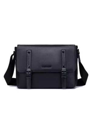 ENZODESIGN New York Light Pebble Grained Cow Leather Messenger (B12698BLK)