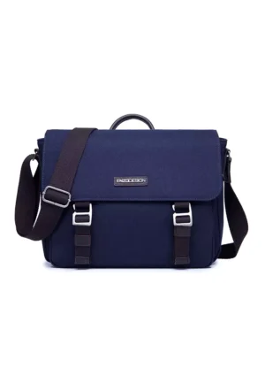 ENZODESIGN Explorer Canvas with Top Grain Leather Trim Messenger Bag( B12738-NAV)