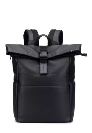 ENZODESIGN Mogul Leather Rolltop 16” Laptop Light Weight Backpack(B10926-BLK)