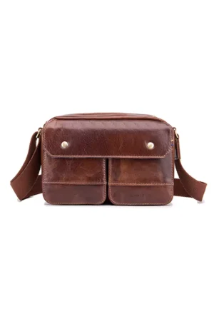 ENZODESIGN Vintage Buffalo Leather Mini Shoulder Messenger Bag(B12204-BRN)