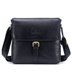 Florence Buffalo Leather Flap Over Square Crossbody Mini Messenger Bag (B13210-BLK)
