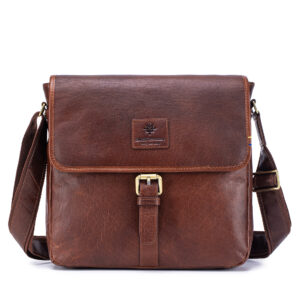 Florence Buffalo Leather Flap Over Square Crossbody Mini Messenger Bag (B13210-BRN)
