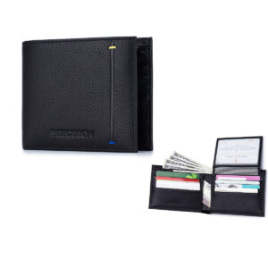 Pebble Grain Soft Cow Leather Wallet With 9 Card slots and Flip over I.D. Windows(LWM19B-P)